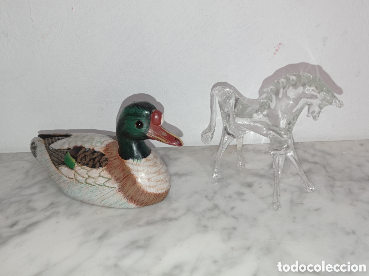 Antiguidades: QNTIGUO CABALLO CRISTAL Y PATO PIEDRA