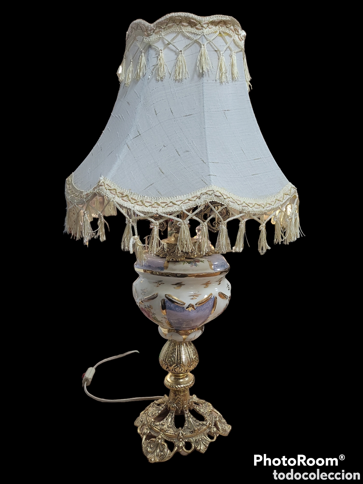 Antig&uuml;edades: L&Aacute;MPARA PORCELANA Y BRONCE. 67CM - Foto 2