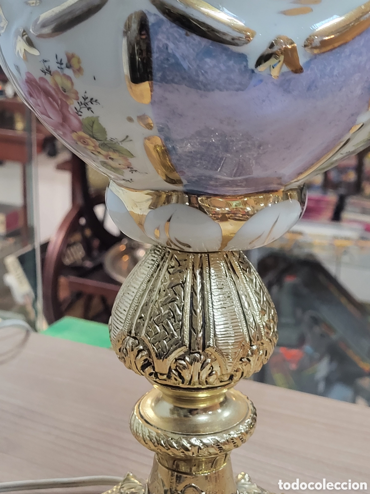 Antig&uuml;edades: L&Aacute;MPARA PORCELANA Y BRONCE. 67CM - Foto 4