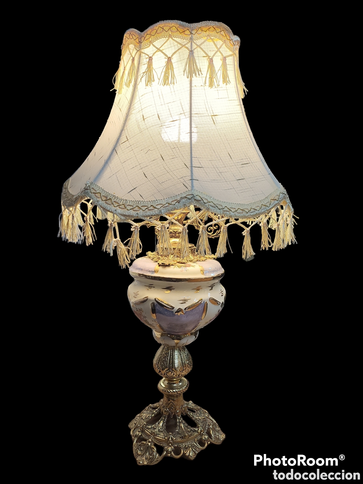 Antig&uuml;edades: L&Aacute;MPARA PORCELANA Y BRONCE. 67CM - Foto 1