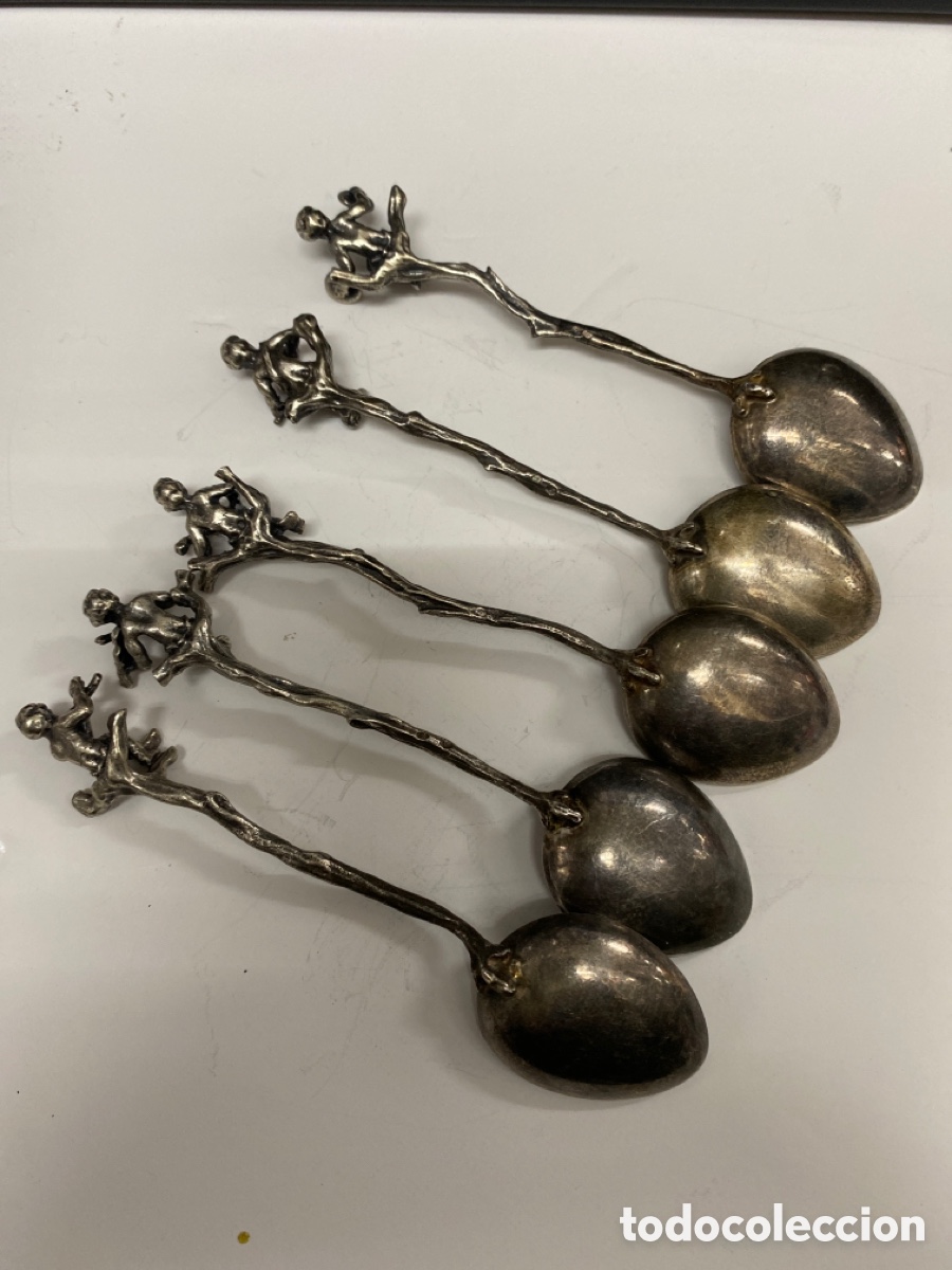 Antig&uuml;edades: 5 Cucharas de plata 925 decorada con m&uacute;sicos - Foto 2