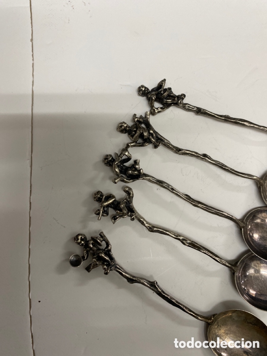 Antig&uuml;edades: 5 Cucharas de plata 925 decorada con m&uacute;sicos - Foto 3