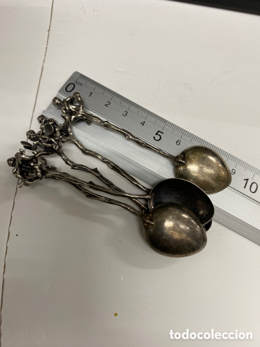 Antig&uuml;edades: 5 Cucharas de plata 925 decorada con m&uacute;sicos - Foto 4