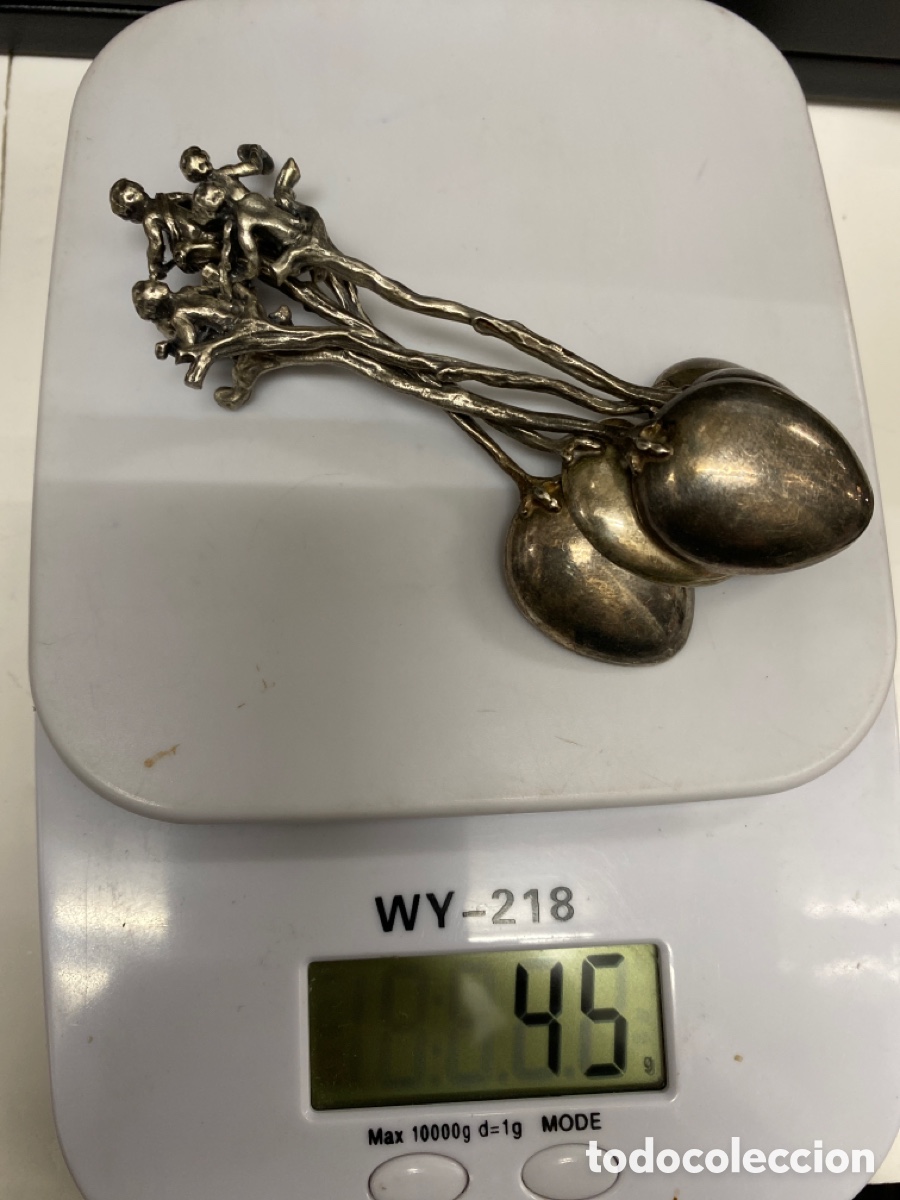 Antig&uuml;edades: 5 Cucharas de plata 925 decorada con m&uacute;sicos - Foto 5