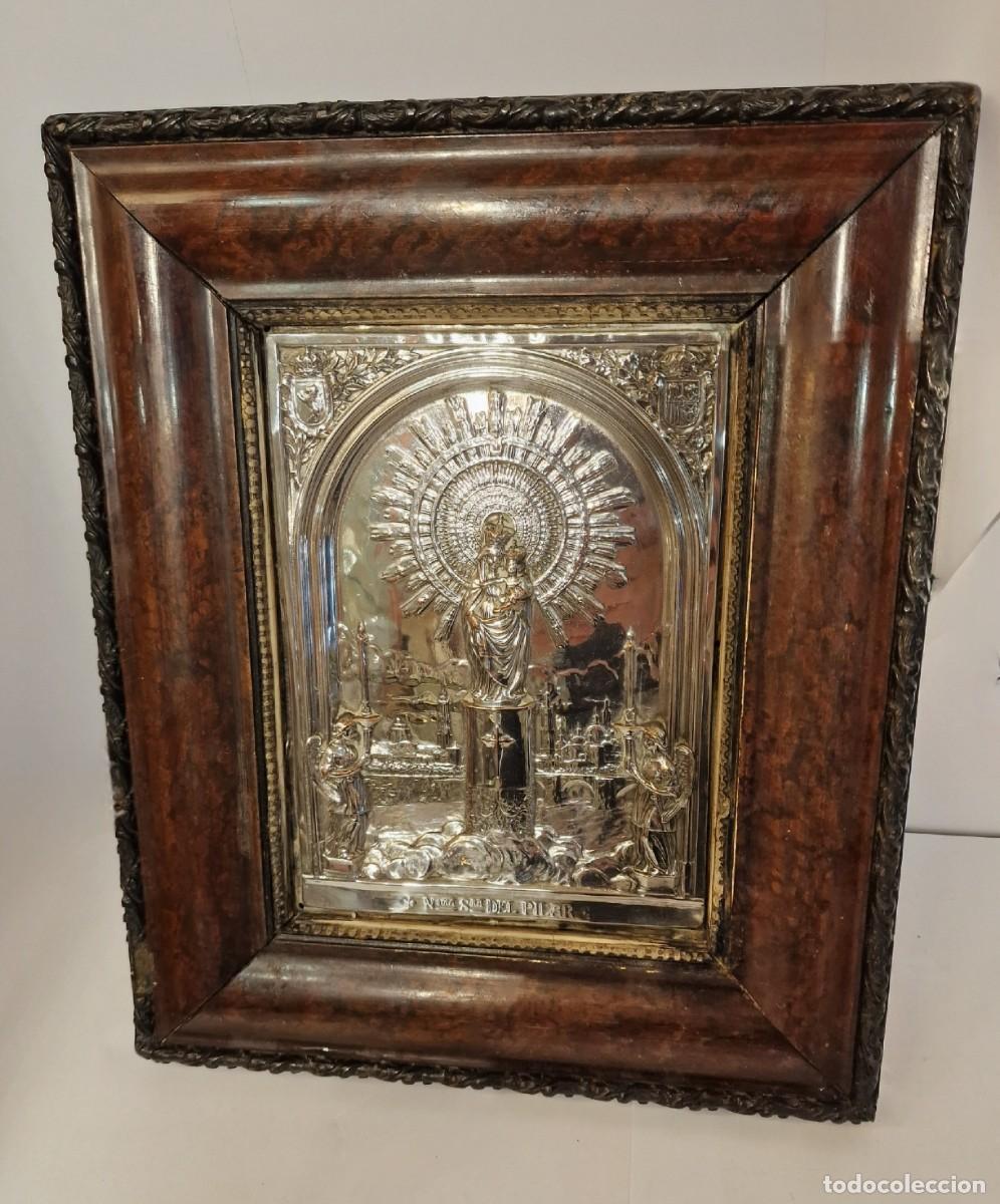 Antig&uuml;edades: Placa de la Virgen del Pilar en plateado - Foto 1