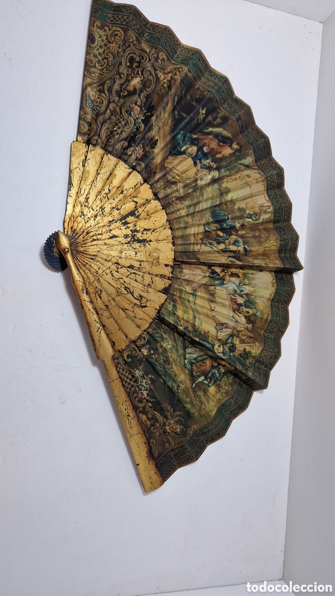 Antig&uuml;edades: Abanico antiguo madera pan de oro - Foto 3