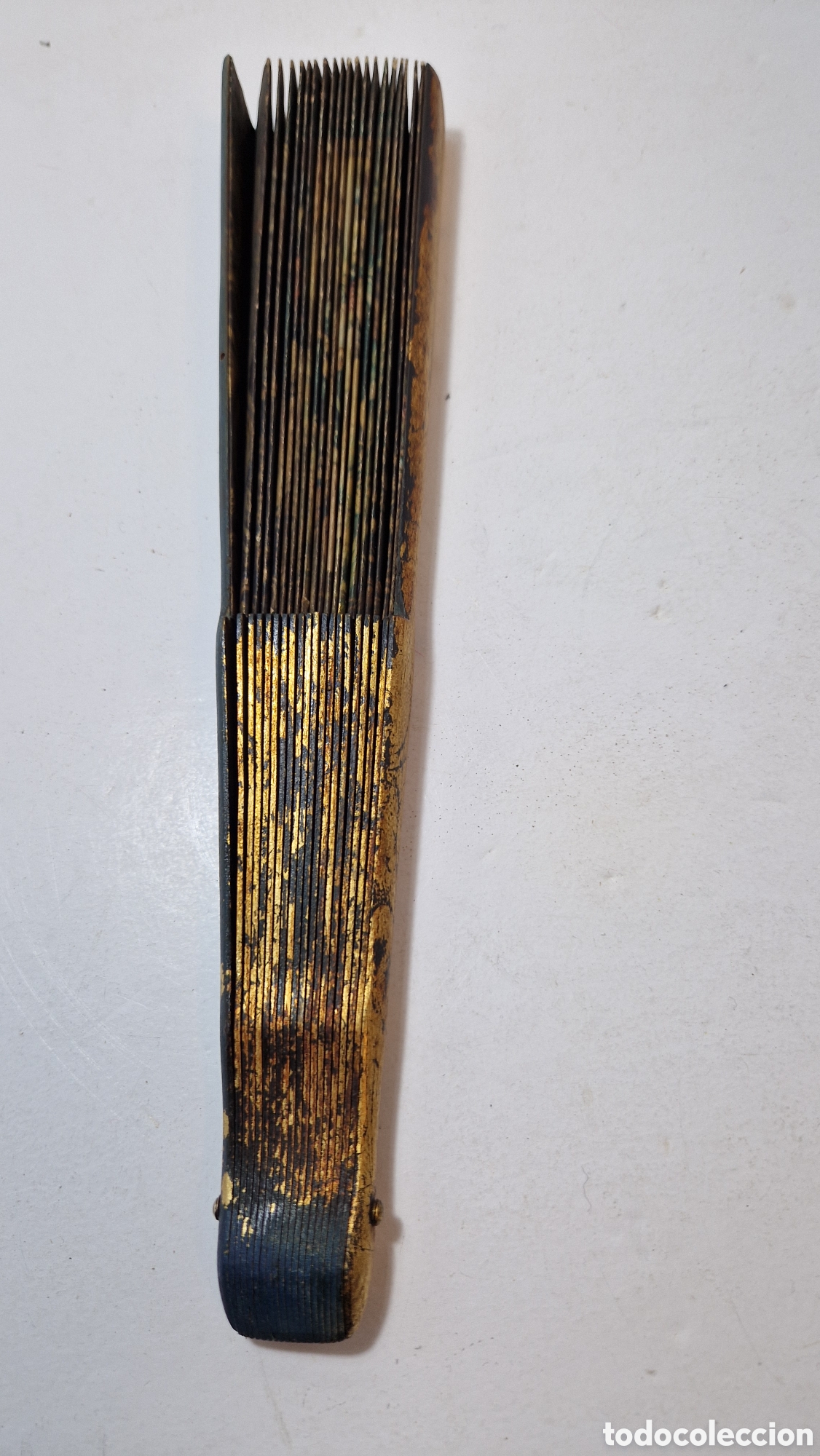 Antig&uuml;edades: Abanico antiguo madera pan de oro - Foto 5