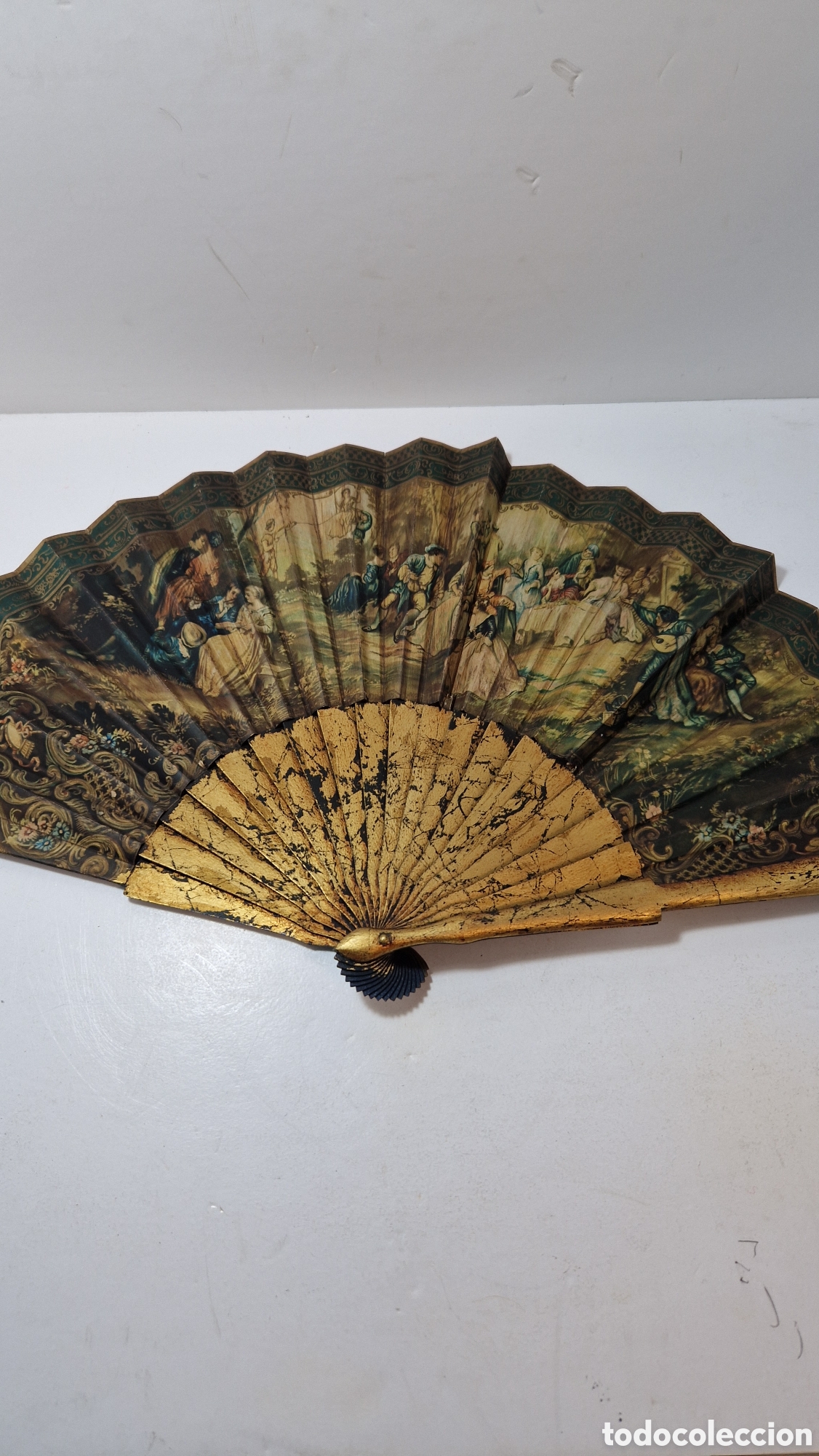 Antig&uuml;edades: Abanico antiguo madera pan de oro - Foto 1