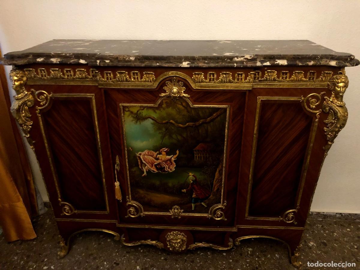 Antig&uuml;edades: C&oacute;moda en bronce marqueter&iacute;a y m&aacute;rmol con pintura - Foto 3