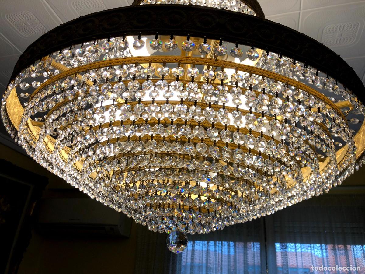 Antig&uuml;edades: Espectacular l&aacute;mpara de bronce dorado y cristal - Foto 10