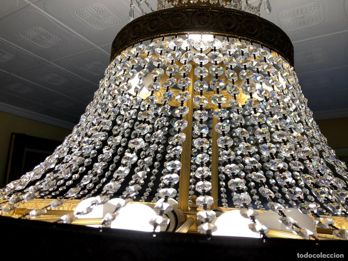 Antig&uuml;edades: Espectacular l&aacute;mpara de bronce dorado y cristal - Foto 11