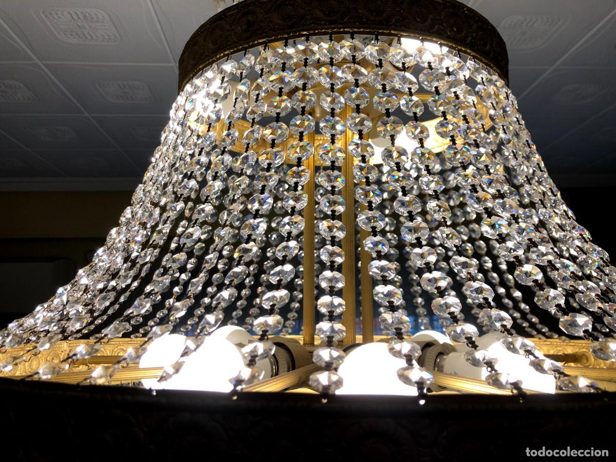 Antig&uuml;edades: Espectacular l&aacute;mpara de bronce dorado y cristal - Foto 12