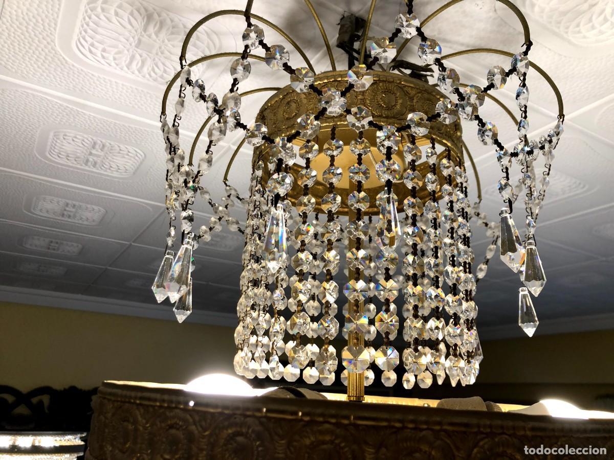 Antig&uuml;edades: Espectacular l&aacute;mpara de bronce dorado y cristal - Foto 14