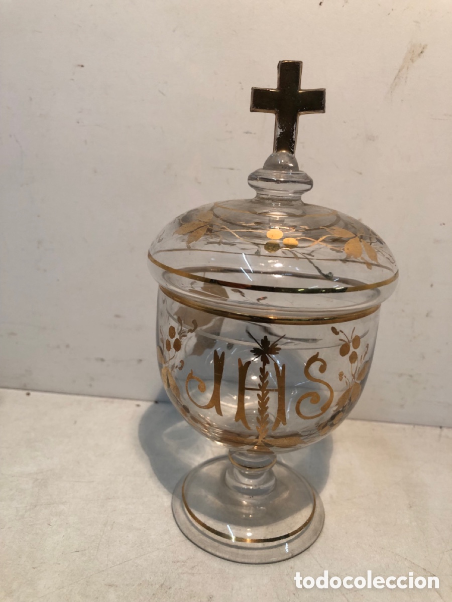 Antig&uuml;edades: PRECIOSO CALIZ O COPON DE CRISTAL SOPLADO CON DETALLES PAN DE ORO ANTIGUO.