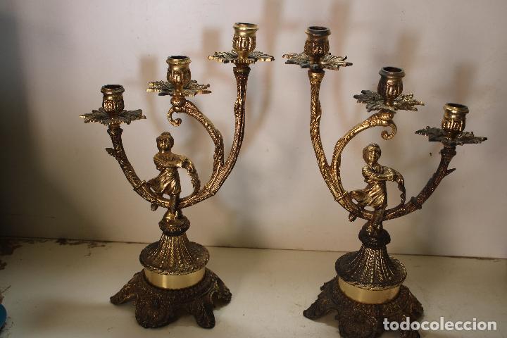 Antig&uuml;edades: candelabros de bronce con angeles - Foto 3
