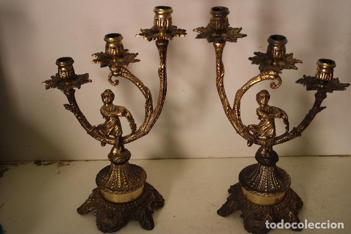 Antig&uuml;edades: candelabros de bronce con angeles - Foto 7