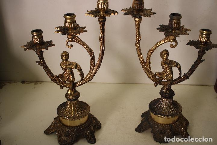 Antig&uuml;edades: candelabros de bronce con angeles - Foto 1