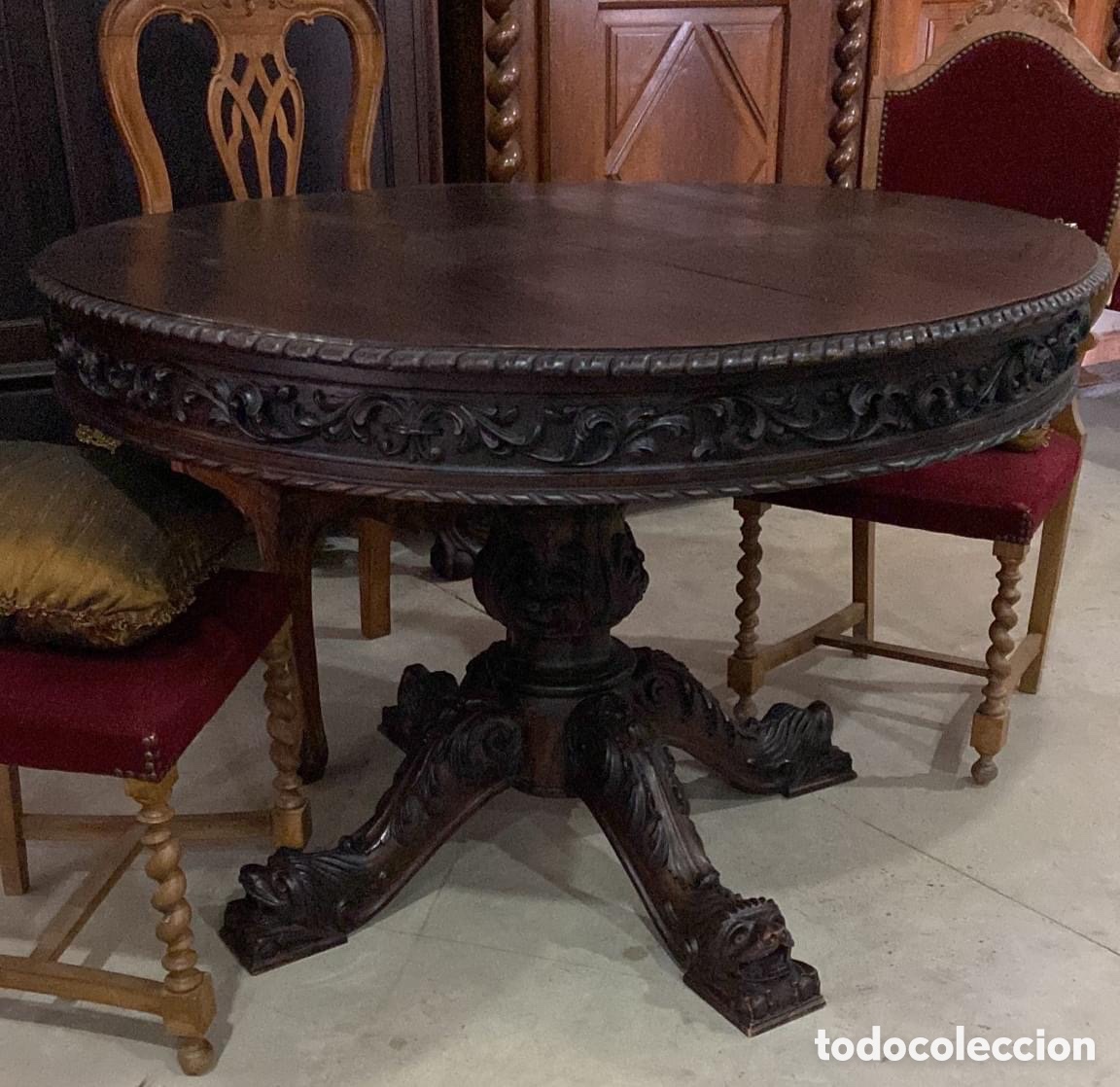 Antig&uuml;edades: Antigua mesa de casta&ntilde;o tallado extensible - Foto 1