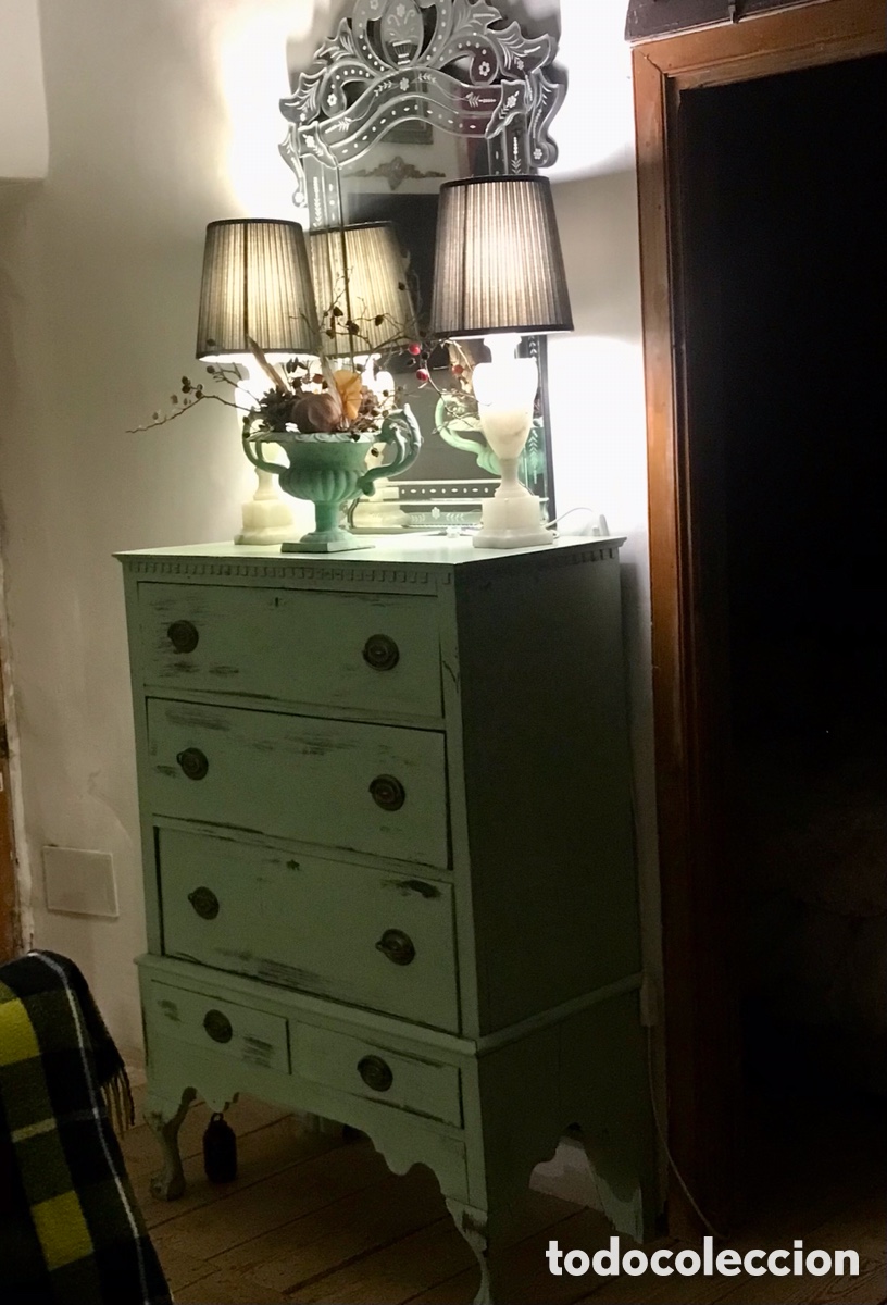 Antig&uuml;edades: Tallboy Pintado en Verde S.XIX - Foto 2