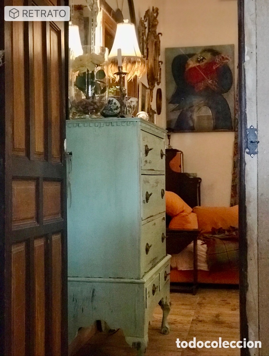 Antig&uuml;edades: Tallboy Pintado en Verde S.XIX - Foto 4