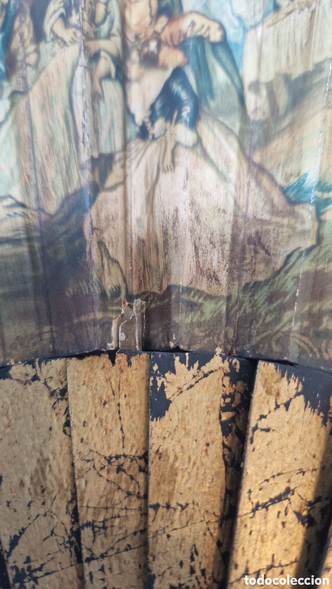 Antig&uuml;edades: Abanico antiguo madera pan de oro - Foto 6