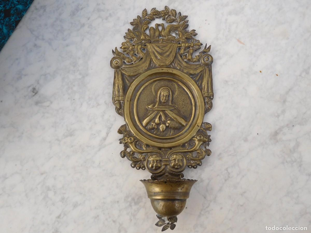Antig&uuml;edades: Benditera de bronce virgen siglo XIX - Foto 1