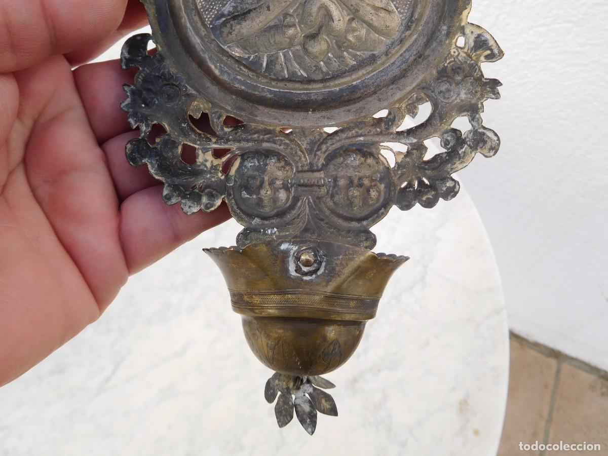 Antig&uuml;edades: Benditera de bronce virgen siglo XIX - Foto 11
