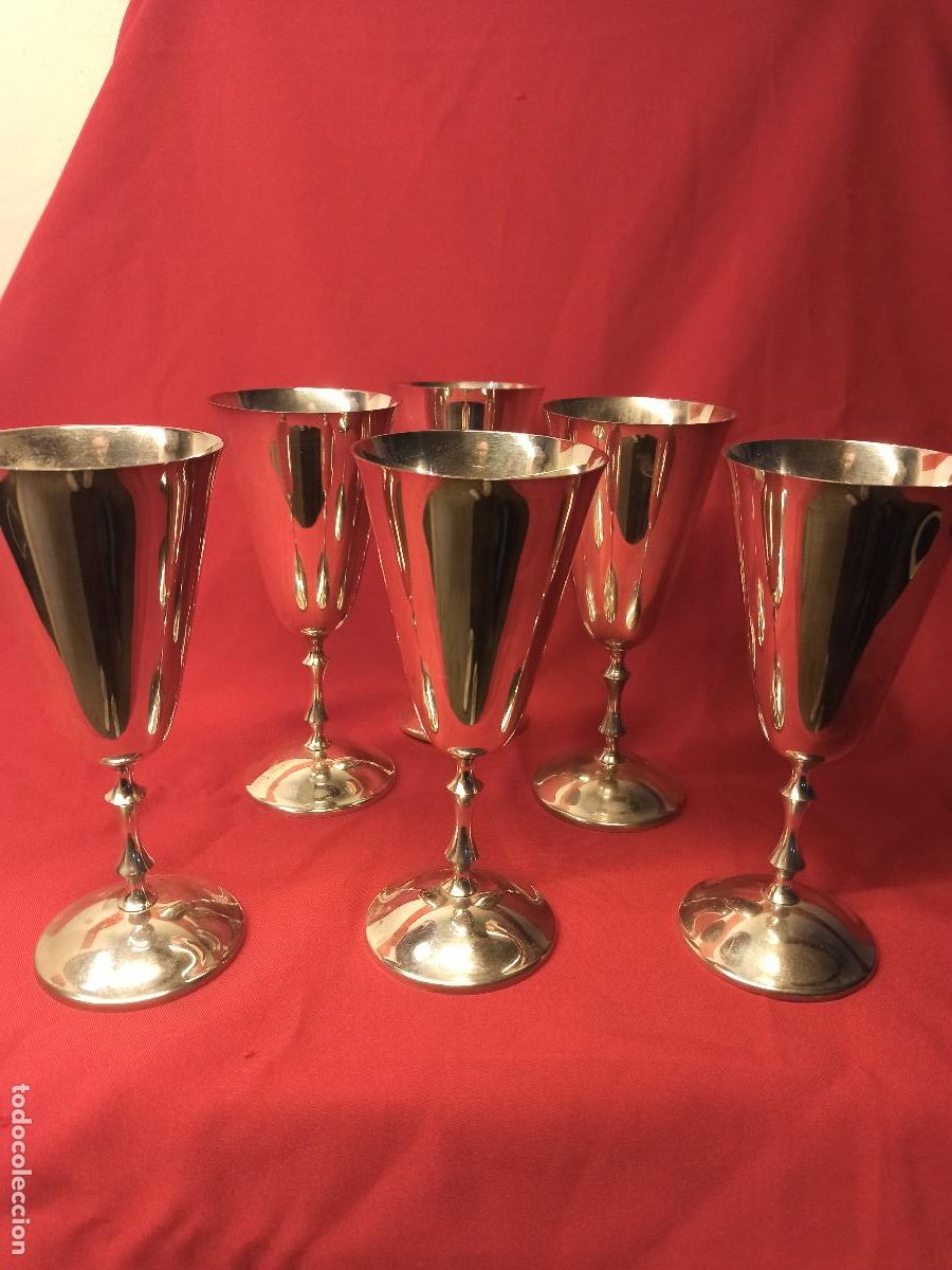 Antig&uuml;edades: LOTE DE 6 COPAS BA&Ntilde;ADA EN PLATA - Foto 1