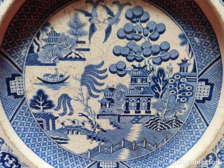 Antig&uuml;edades: PLATO PORCELANA BLUE WILLOW, N&ordm; 5 EN BASE - Foto 2