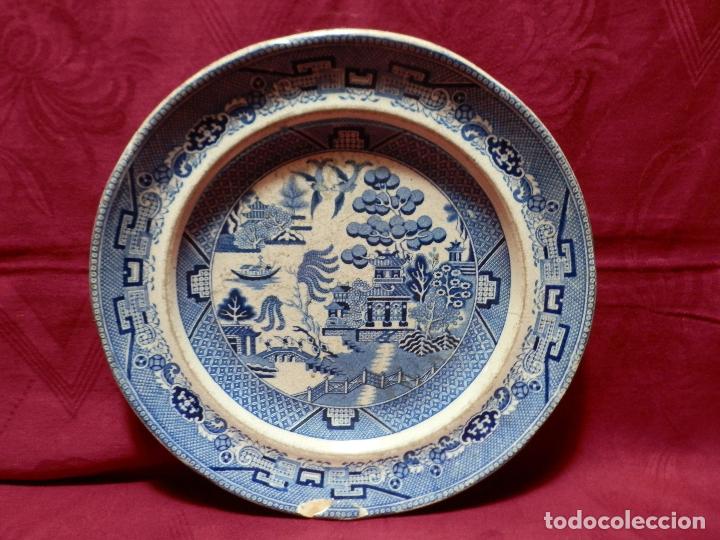 Antig&uuml;edades: PLATO PORCELANA BLUE WILLOW, N&ordm; 5 EN BASE - Foto 1