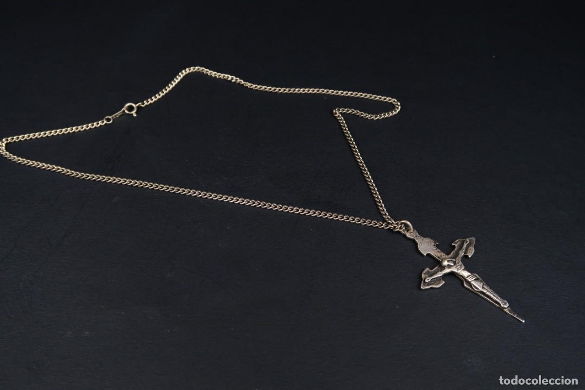 Antig&uuml;edades: Antiguo Crucifijo de Plata con Cadena - Foto 2