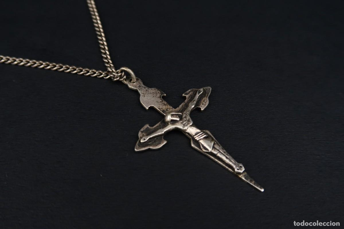 Antig&uuml;edades: Antiguo Crucifijo de Plata con Cadena - Foto 4