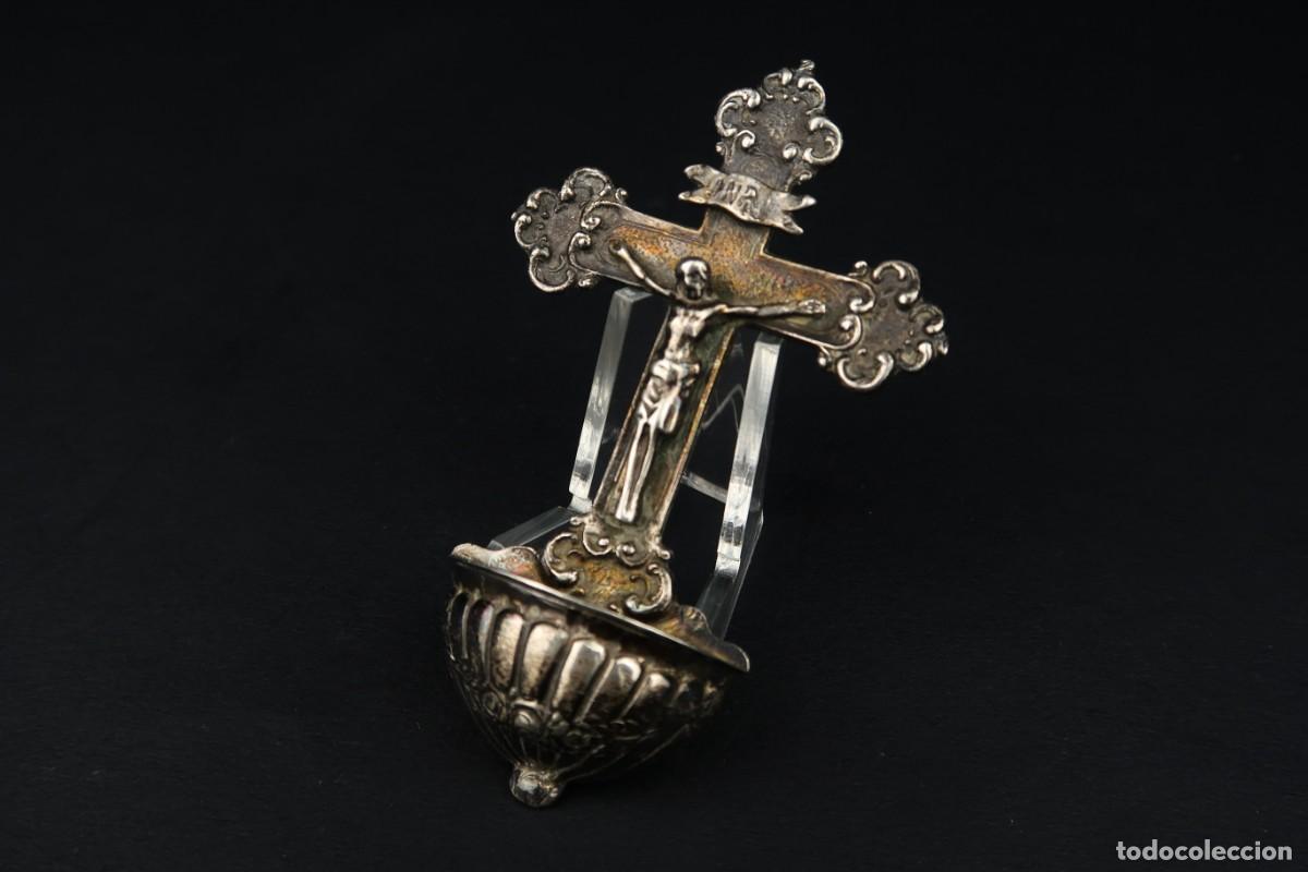 Antig&uuml;edades: Antiguo Crucifijo Benditera de Plata - Foto 6