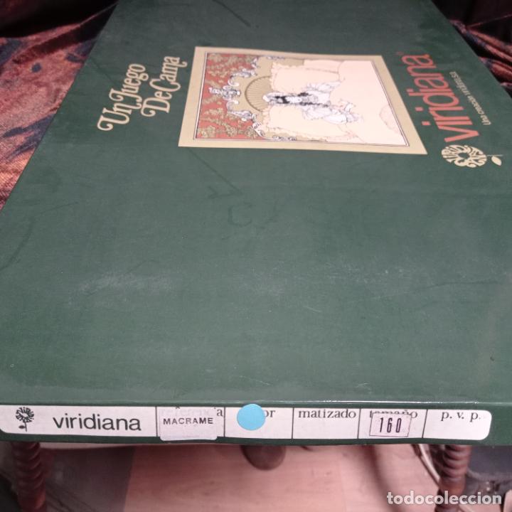 Antig&uuml;edades: ANTIGUO JUEGO DE CAMA SIN ESTRENAR MACRAME AZUL - Foto 5