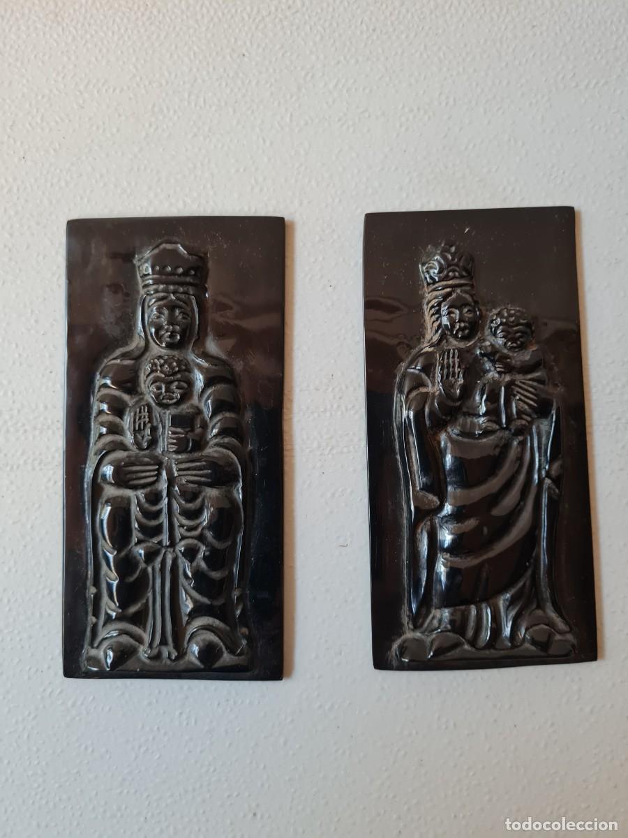Antig&uuml;edades: AZABACHE 2 PLACAS VIRGEN CON NI&Ntilde;O 13 cms x 6 cms