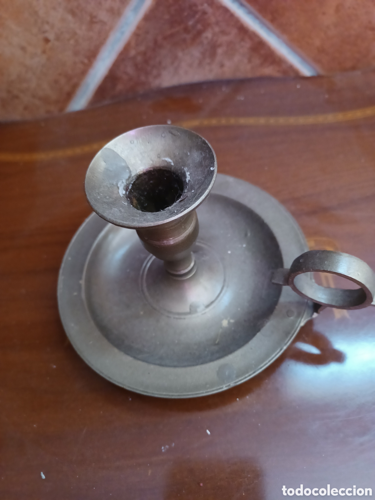 Antiques: Porta velas de bronce muy antiguo