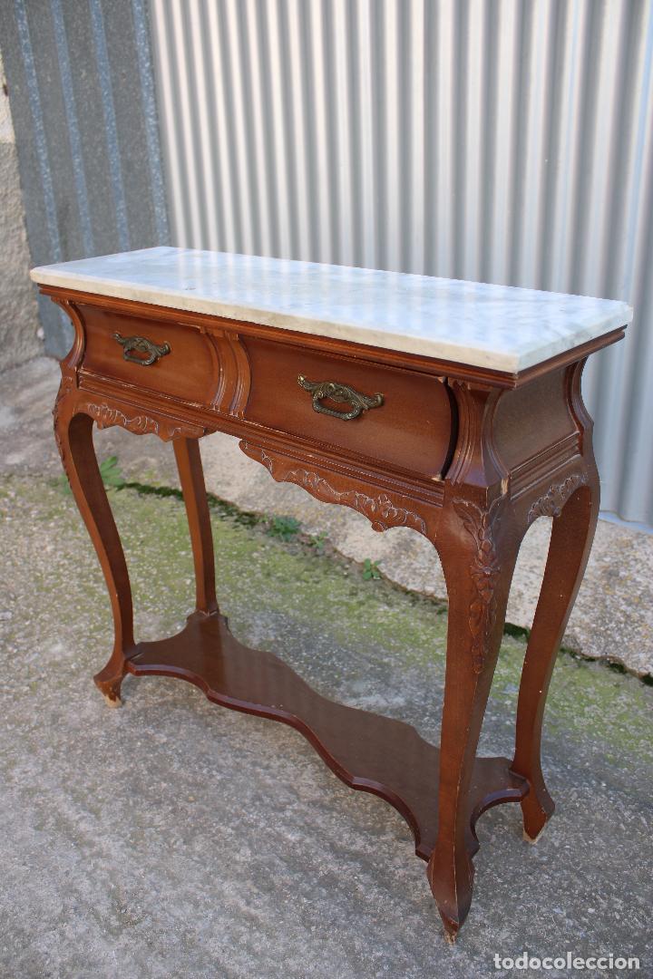 Antig&uuml;edades: mesa consola de madera con tablero de marmol - Foto 4
