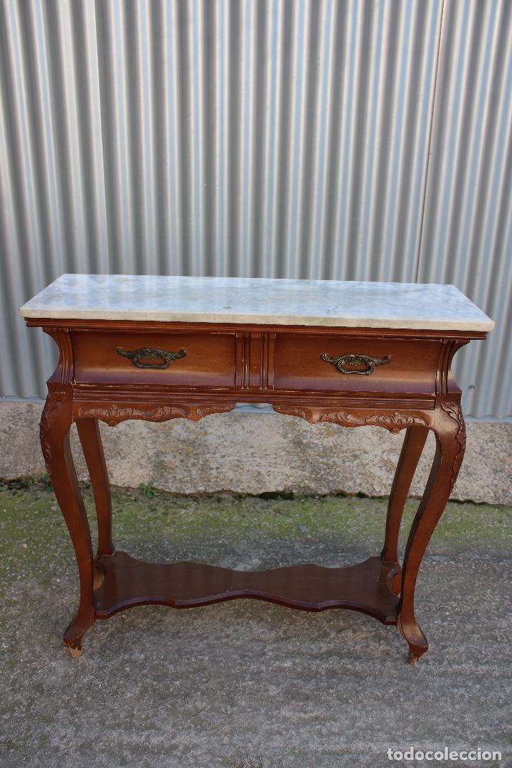 Antig&uuml;edades: mesa consola de madera con tablero de marmol - Foto 6