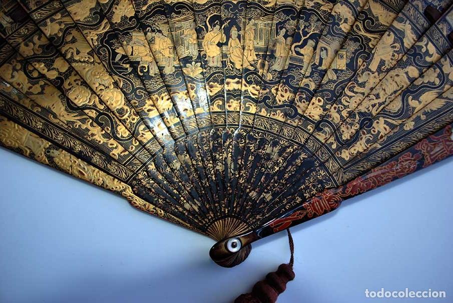 Antig&uuml;edades: ABANICO ANTIGUO ORIENTAL DE MADERA - Foto 3