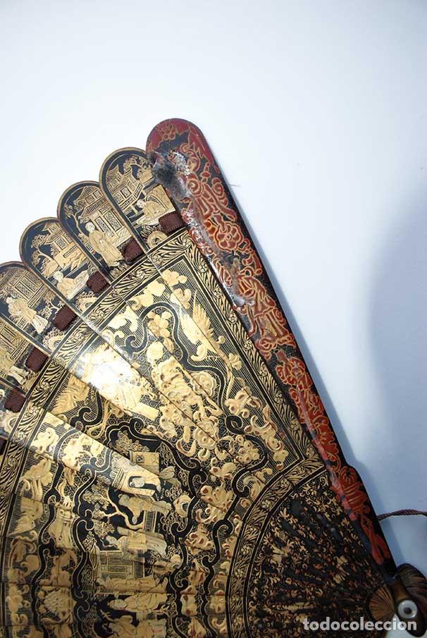 Antig&uuml;edades: ABANICO ANTIGUO ORIENTAL DE MADERA - Foto 5