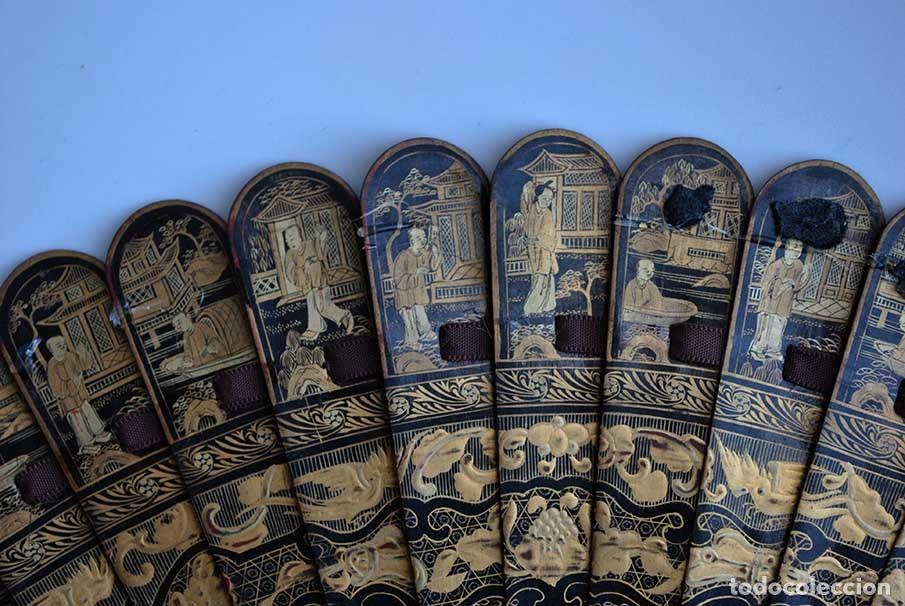 Antig&uuml;edades: ABANICO ANTIGUO ORIENTAL DE MADERA - Foto 8