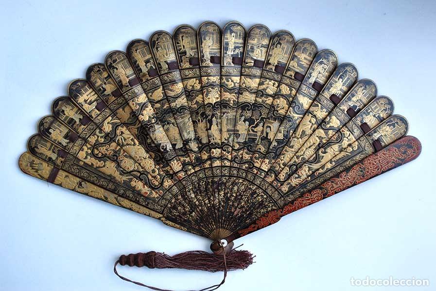 Antig&uuml;edades: ABANICO ANTIGUO ORIENTAL DE MADERA - Foto 11