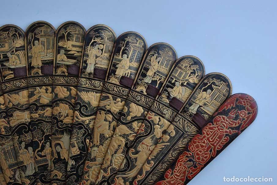 Antig&uuml;edades: ABANICO ANTIGUO ORIENTAL DE MADERA - Foto 13