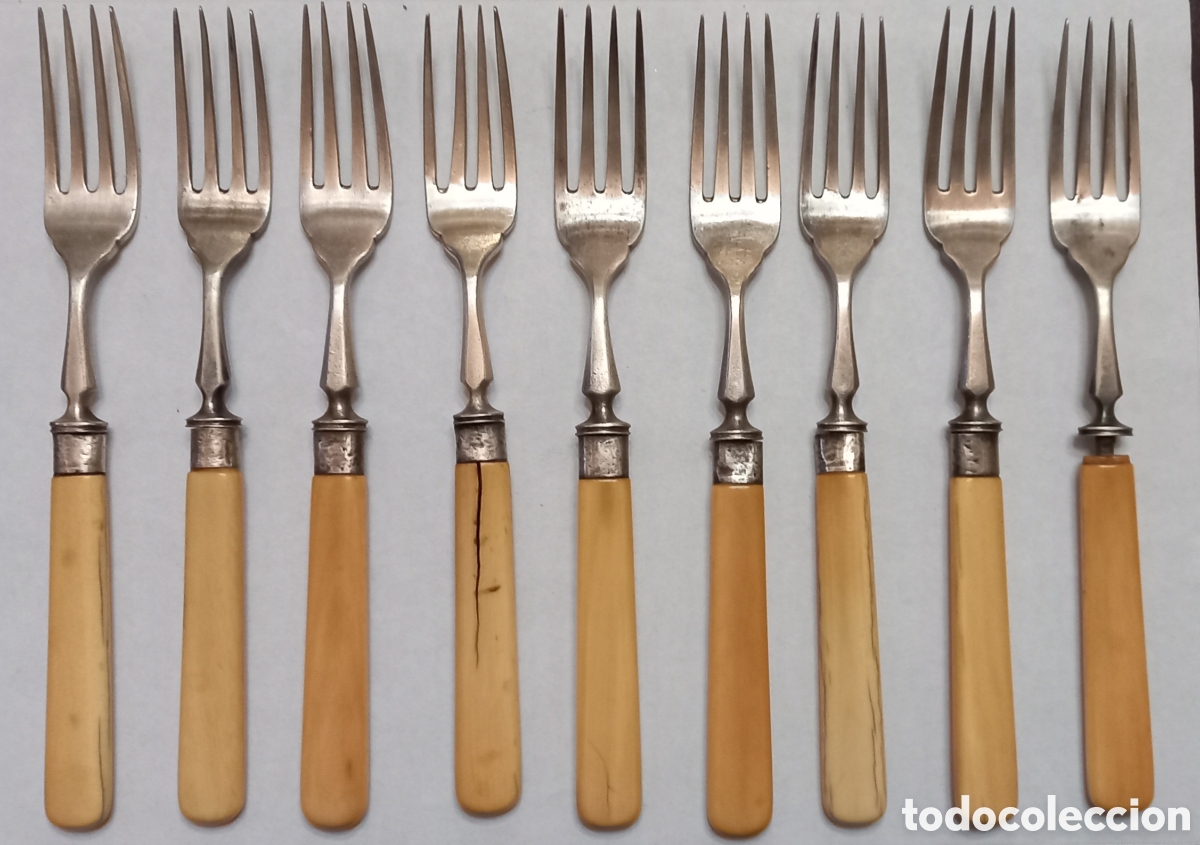 Antiques: Antiguos tenedores del &rdquo;Ferrocarril del Sud&rdquo; con mango de marfil marca &rdquo;Dixon&rdquo;