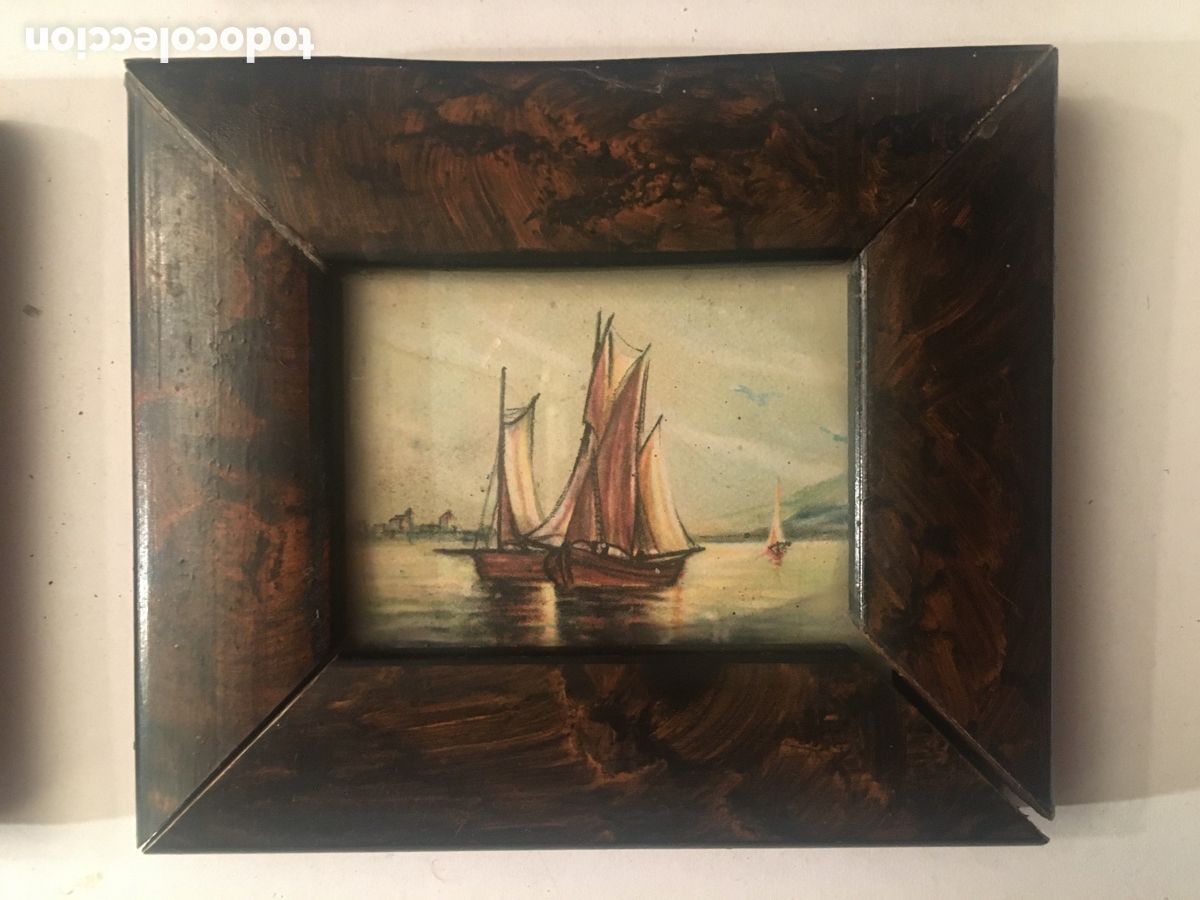 Antig&uuml;edades: CUATRO CUADROS MINIATURA MADERA RA&Iacute;Z - Foto 3