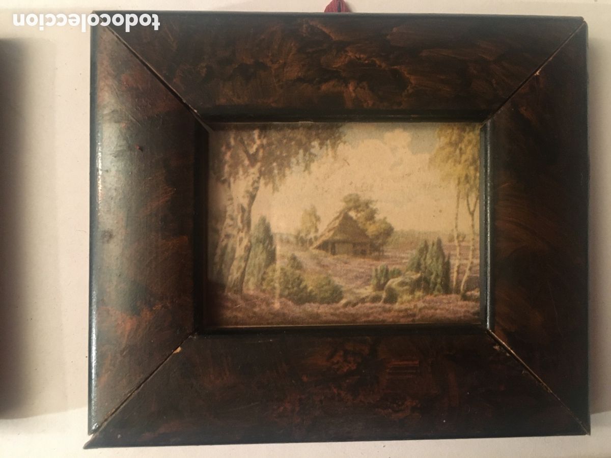 Antig&uuml;edades: CUATRO CUADROS MINIATURA MADERA RA&Iacute;Z - Foto 4