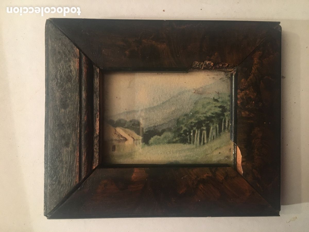 Antig&uuml;edades: CUATRO CUADROS MINIATURA MADERA RA&Iacute;Z - Foto 5