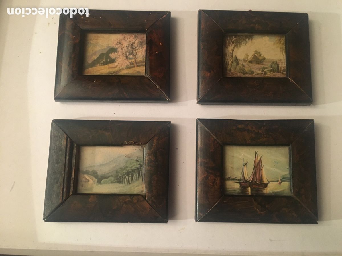 Antig&uuml;edades: CUATRO CUADROS MINIATURA MADERA RA&Iacute;Z - Foto 1