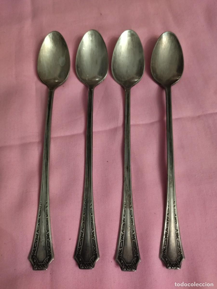 Antig&uuml;edades: Lote de 4 cucharas de mango largo de plata fairfield - Foto 2