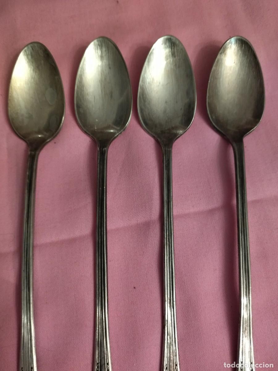 Antig&uuml;edades: Lote de 4 cucharas de mango largo de plata fairfield - Foto 5